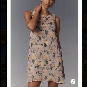 Anthropologie Floral Mini Dress - Cream and Green